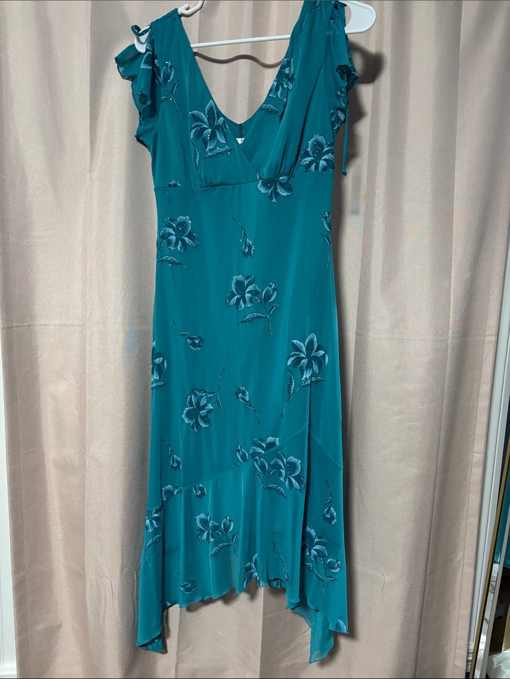 Teal Floral V-Neck Sleeveless Midi Dress